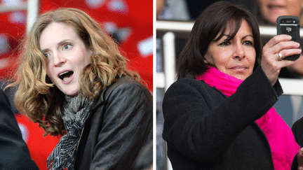 Nathalie Kosciusko-Morizet&nbsp;(UMP) et Anne Hidalgo (PS), candidates aux municipales &agrave; Paris, dans les tribunes du Parc des princes. (SIPA)