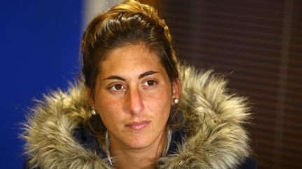 Romina Sala, la sœur d'Emiliano Sala, le 24 janvier 2019 à Cardiff (Royaume-Uni). (GEOFF CADDICK / AFP)