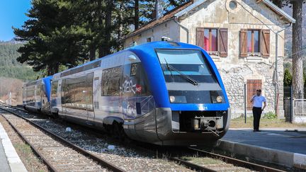 Le TER Grenoble-Gap en gare de Clelles (Isère), le 27 mars 2019. (ELISE LAMBERT / FRANCEINFO)