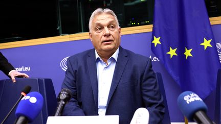 Le Premier ministre hongrois Viktor Orban, le 8 octobre 2024 au Parlement européen de Strasbourg (Bas-Rhin). (FREDERICK FLORIN / AFP)