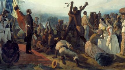 27 avril 1848, abolition de l'esclavage dans les colonies françaises. (Peinture de François Auguste Biard - photo Josse/Leemage)