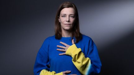 La comédienne Céline Sallette, en avril 2022 à Paris. (JOEL SAGET / AFP)