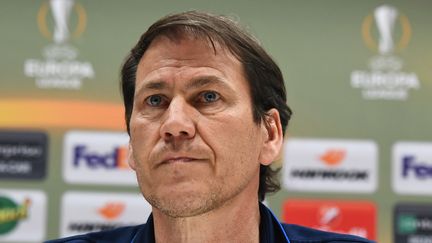 Rudi Garcia en conférence de presse lors de la saison 2017-2018. (BORIS HORVAT / AFP)