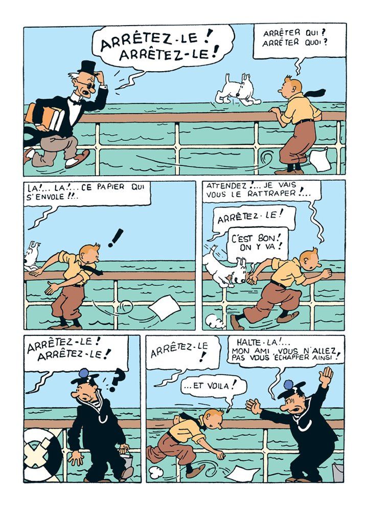 La troisième planche des "Cigares du Pharaon" colorisée à partir de l'édition originale de 1934. (© Hergé/Tintinimaginatio 2022)