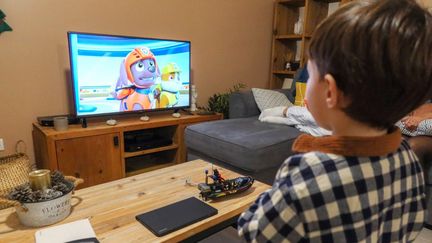 Un enfant regarde le dessin animé "La Pat'Patrouille", à Mireval (Hérault), le 26 décembre 2019.&nbsp; (NICOLAS GUYONNET / HANS LUCAS / AFP)