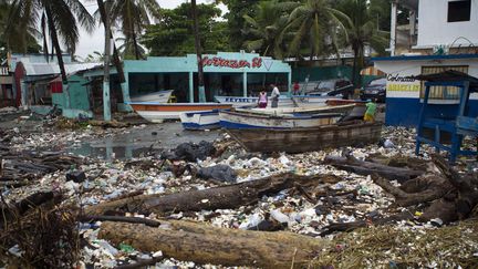 Des vents forts et des pluies abondantes ont causé des dégâts matériels près du port d'Haina (République Dominicaine), le 3 octobre 2016. (ERIKA SANTELICES / AFP)