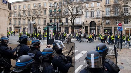 Des policiers face à des "gilets jaunes" qui manifestent à Bordeaux le 12 janvier 2019. (MAXPPP)