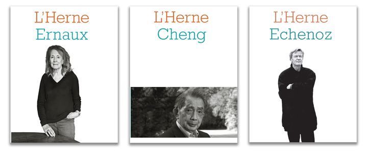 Couvertures des Cahiers de L'Herne consacrés à Annie Ernaux, François Cheng et Jean Echenoz (EDITIONS DE L'HERNE)