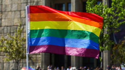 The LGBT flag during the March for Equality in Krakow, Poland, in May 2022. (JAKUB PORZYCKI / NURPHOTO / AFP)