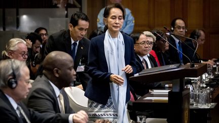 La dirigeante birmane, Aung San Suu Kyi, le 11 décembre 2019 à La Haye (Pays-Bas). (KOEN VAN WEEL / ANP / AFP)