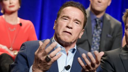 Arnold&nbsp;Schwarzenegger&nbsp;lors d'une conférence sur l'émission "The New Celebrity Apprentice", en Californie (Etats-Unis) le 9 décembre 2016. (RICHARD SHOTWELL / AFP)