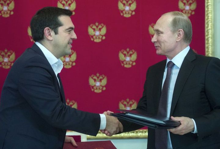 Signature à Moscou d'un contrat entre Tsipras et Poutine pour la prolongation en Grèce d'un gazoduc traversant la Turquie. (AFP/ Alexander Zemlianichenko)