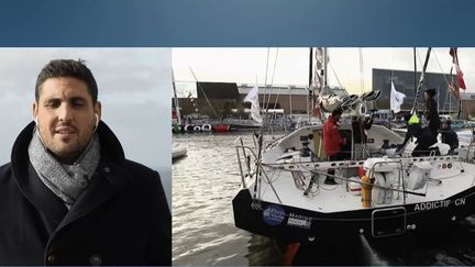 Pour leur départ, les skippeurs de la transat Jacques Vabre peuvent compter sur un temps ensoleillé, malgré les conditions difficiles qui les attendent. Le journaliste Grégory Naboulet est sur place&nbsp;pour&nbsp;France&nbsp;2.&nbsp; (CAPTURE ECRAN FRANCE 2)