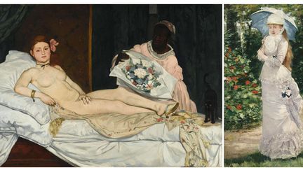 A gauche, Edouard Manet, "Olympia", 1863, Paris, Musée d'Orsay- A droite, Henri Gervex "Madame Valtesse de la Bigne", 1879, Paris, Musée d'Orsay
 (A gauche © Musée d&#039;Orsay, Dist. RMN-Grand Palais / Patrice Schmidt - A droite © RMN-Grand Palais (musée d&#039;Orsay) / Hervé Lewandowski )