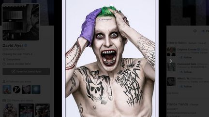 La photo de Jared Leto en Joker, tweet&eacute;e par le r&eacute;alisateur am&eacute;ricain David Ayer, vendredi 24 avril 2015.&nbsp; (DAVID AYER / TWITTER)