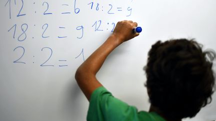 Un élève écrit au tableau lors d'un cours de mathématiques. (ALEXANDRE MARCHI / MAXPPP)