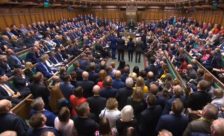 La Chambre des communes lors de la séance extraordinaire du 19 octobre 2019 sur l'accord de Brexit, à Londres (Grande-Bretagne). (PRU / AFP)