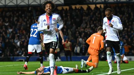 Malick Fofana célèbre son deuxième but contre les Glasgow Rangers en Ligue Europa, jeudi 3 octobre à l'Ibrox Stadium. (PAUL ELLIS / AFP)