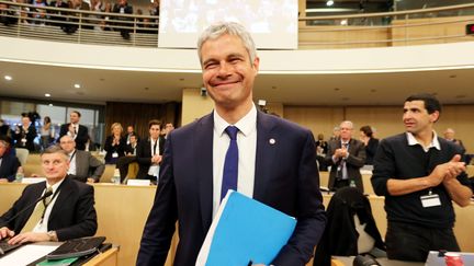 Laurent Wauquiez lors de la première réunion du conseil régional d'Auvergne-Rhône-Alpes, à l'hôtel de région de Lyon, le 4 janvier 2016. (MAXPPP)