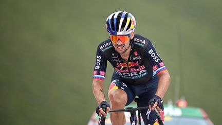 Primoz Roglic at the finish of the 13th stage of the Vuelta, in Puerto de Ancares, August 30, 2024. (MIGUEL RIOPA / AFP)