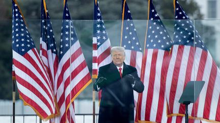 Donald Trump à l'occasion d'un meeting donné près de la Maison Blanche, à Washington, aux Etats-Unis, le 6 janvier 2021.&nbsp; (BRENDAN SMIALOWSKI / AFP)