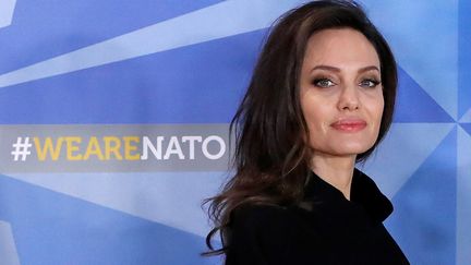 Angelina Jolie, ambassadrice&nbsp;de bonne volonté du Haut Commissariat de l'ONU pour les réfugiés (HCR), au siège de l'Otan à Bruxelles (Belgique), le 31 janvier 2018. (YVES HERMAN / REUTERS)