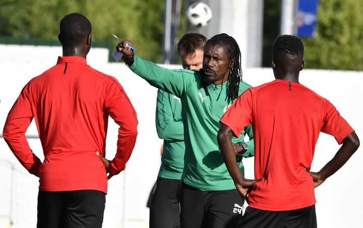 Aliou Cissé lors de la préparation au Mondial. (ISSOUF SANOGO / AFP)