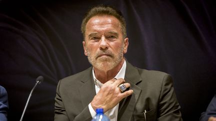 L'acteur et ancien gouverneur de Californie,&nbsp;Arnold Schwarzenegger, lors d'une conférence de presse à Barcelone en Espagne, le 23 septembre 2016. (ALBERT LLOP / ANADOLU AGENCY)