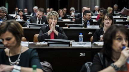 La socialiste&nbsp;Marie-Guite Dufay&nbsp;au Conseil régional de Bourgogne-Franche-Comté, dont elle est devenue présidente, le 4 janvier 2016 à Dijon. (JEFF PACHOUD / AFP)