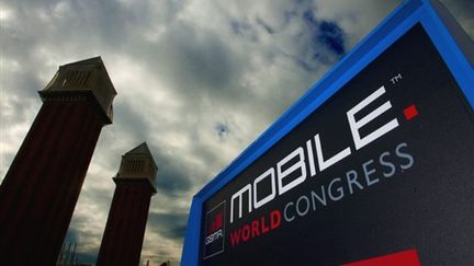 Affiche du Congrès mondial de la téléphonie à Barcelone. 14/02/10 (AFP Josep Lago)