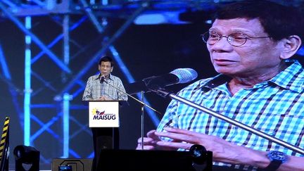 L'ancien président philippin Rodrigo Duterte lors d'un meeting organisé à Davao, le 28 janvier 2024. (FERDINANDH CABRERA / AFP)