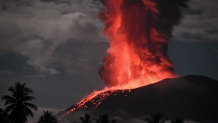 Le mont Ibu en éruption, sur l'île de Halmahera, en Indonésie, le 11 janvier 2025. (INDONESIAN GEOLOGICAL AGENCY / AFP)