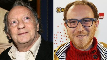 Paul Lederman (à gauche), l'ancien producteur de Coluche a été condamné à verser 400 000 euros d'arriérés de redevances pour une série de 12 sketches aux deux fils de l'humoriste, dont Marius Colucci (à droite)
 (PATRICK KOVARIK, MEHDI FEDOUACH / AFP)