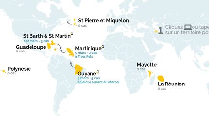 Carte des cas confirmés de coronavirus en outre-mer. (LA 1ERE)