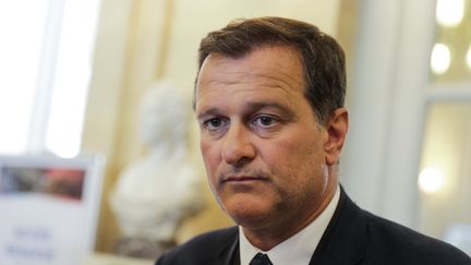 Le député RN, Louis Aliot, face à la presse, le 21 juin 2017, à l'Assemblée nationale.&nbsp; (THOMAS SAMSON / AFP)