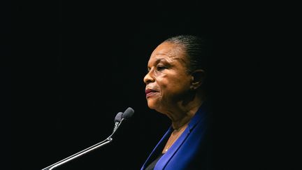 Christiane Taubira en meeting à Rennes (Ille-et-Vilaine), le 11 février 2022. (QUENTIN VERNAULT / HANS LUCAS / AFP)