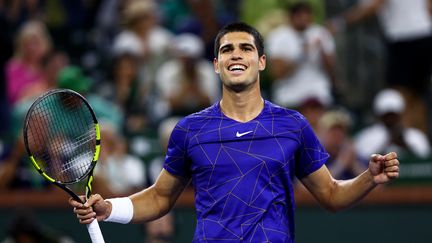 L'Espagnol Carlos Alcaraz a battu le Britannique Cameron Norrie en quart de finale, le 17 mars 2022. (CLIVE BRUNSKILL / GETTY IMAGES NORTH AMERICA / AFP)