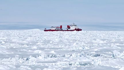 Le "Xue Long", brise-glace chinois, &agrave; son tour bloqu&eacute; dans les glaces de l'Antarctique le 2 janvier 2014. (JESSICA FITZPATRICK / AUSTRALIAN ANTARCTIC DIVISION / AFP)