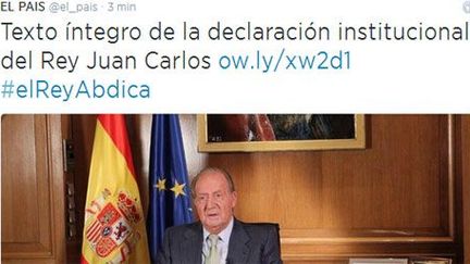 Tweet du journal El Pais donnant le texte de la déclaration d'abdication de Juan Carlos (El Pais/twitter)