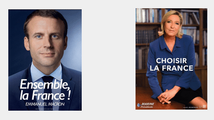 Affiches de campagne des candidats au second tour de la présidentielle, Emmanuel Macron et Marine Le Pen, publiées le 26 avril 2017. (FRANCEINFO)