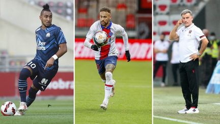 Dimitri Payet (Marseille), Neymar (PSG) et Christophe Galtier (Nice). (AFP)