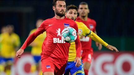 Lucas Tousart lors de son premier match officiel avec le Hertha Berlin en Coupe d'Allemagne (SWEN PF?RTNER / DPA)