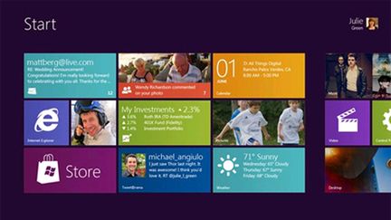 Aperçu de l'interface du menu Démarrer de Windows 8, très inspirée de Windows Phone 7 (Microsoft / Windows)