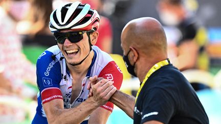 David Gaudu à l'issue de la 18e étape du Tour de France à Hautacam, le 21 juillet 2022. (MARCO BERTORELLO / AFP)