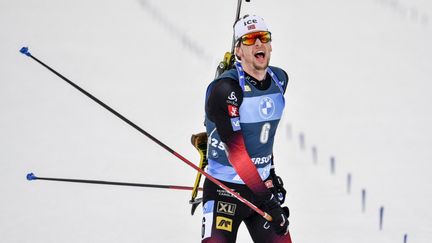 Sturla Laegreid, vainqueur de la poursuite à Ostersund, remporte le petit globe de la spécialité, samedi 20 mars 2021. (ANDERS WIKLUND / TT NEWS AGENCY)