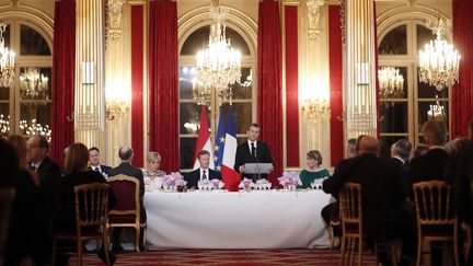 Emmanuel Macron, le 19 mars 2018, lors d'un dîner d'Etat donné en l'honneur du grand-duc du Luxembourg à l'Elysée (Paris). (BENOIT TESSIER / POOL)