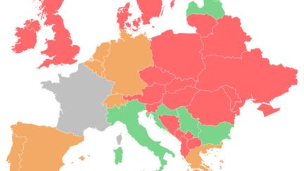 La carte d'Europe des pays selon l'ouverture (ou non) de leurs frontières. (FRANCEINFO)