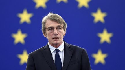 Le président du Parlement européen&nbsp;David Maria Sassoli à Strasbourg, le 14 décembre 2020. (FREDERICK FLORIN / AFP)