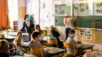 Une école primaire dans les Pyrénées-Orientales, le 26 avril 2021. (JC MILHET / HANS LUCAS / AFP)