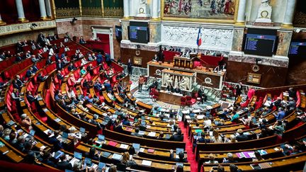 L'hémicycle de l'Assemblée nationale, à Paris, le 26 juillet 2022. (ADRIEN FILLON / NURPHOTO / AFP)